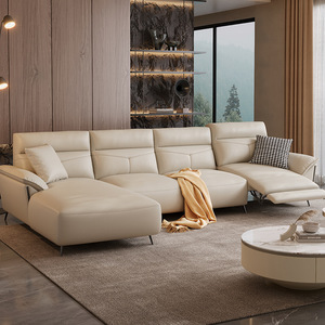 Juego de Muebles de Sala de Estar de Cuero Crema de Lujo Moderno, Sofá de 3 Plazas, Sillón, Otomana, Mesa de Centro de Mármol, para Salón, Hotel, Comercial - Product Image 2