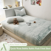 Draps-housses en peluche de lapin à bulles épaisse et chaude, couleur dégradée Sabana, avec housse de matelas rayée et taies d'oreiller