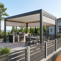 Pergola bioclimatique intelligente en aluminium de qualité professionnelle, avec toit rigide gris, écran zip, LED, grande résistance au vent, pour aménagements de jardin