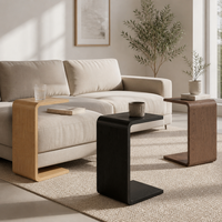 Table d'appoint en bois minimaliste en forme de C, table polyvalente pour canapé et lit, pour ordinateur portable, café et collations dans le salon, la chambre à coucher