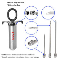 Kit d'injecteur de viande professionnel en acier inoxydable avec 3 aiguilles de marinades pour outils de volaille d'assaisonnement de barbecue et de fumeur
