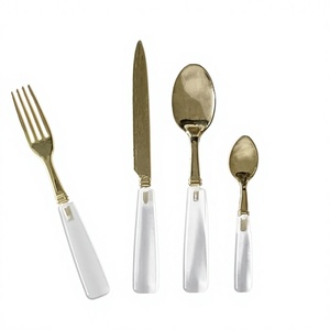 Ensemble de couverts au design moderne, en acier inoxydable de qualité alimentaire, écologique, fourchettes, couteaux, cuillères, 4 pièces, manche en résine au design personnalisé - Product Image 1