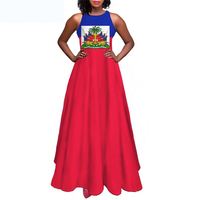 Robes longues maxi pour femmes en gros, écologiques, motif drapeau d'Haïti, sans manches, sexy, élégantes, pour soirée, style décontracté