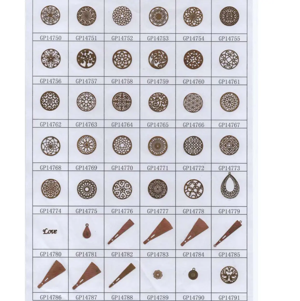 Pièces détachées façon filigrane, laiton, estampage