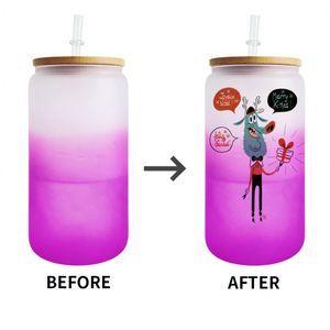 Verre à bière en forme de canette de 16 oz, gobelet en verre changeant de couleur pour sublimation et impression par transfert thermique - Product Image 4