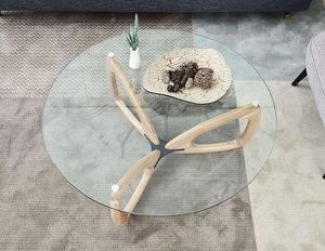 Stile nordico in <span class=keywords><strong>legno</strong></span> di frassino 12mm tavolo laterale in <span class=keywords><strong>vetro</strong></span> di lusso rotondo in <span class=keywords><strong>legno</strong></span> moderno <span class=keywords><strong>tavolino</strong></span> da caffè per soggiorno - Product Image 5