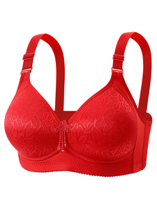 Sujetador para mujer mayor, sin aros, transpirable, de punto floral, de nailon y elastano finos, antideslizante, para uso diario, copa completa - Product Image 1