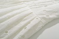 Robe Simple Robe Blanche Broderie Creuse Col V A-ligne Manches Bouffantes Mini Robe D'été