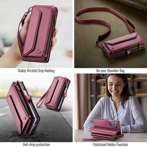 Lanière fermeture éclair multifonction cartes fente portefeuille étui de téléphone en cuir pour Samsung <span class=keywords><strong>Galaxy</strong></span> <span class=keywords><strong>Z</strong></span> Fold6 <span class=keywords><strong>Z</strong></span> pli 6 5 4 <span class=keywords><strong>3</strong></span> couverture sac à main <span class=keywords><strong>pochette</strong></span> - Product Image 6
