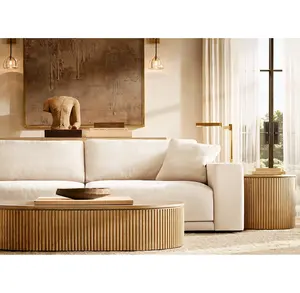 Mesa de estilo europeo de diseño de lujo moderno muebles de sala mesas de centro de madera de roble macizo blanco