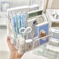 Organisateur de bureau moderne et minimaliste de style Ins, en plastique transparent, pour bloc-notes, avec plusieurs compartiments, boîte de rangement à 5 grilles