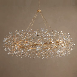 Lustre de salon en cristal K9 et fer doré, motif branche fleurie, 60 pouces, style Art Déco de luxe, lampe suspendue pour <span class=keywords><strong>plafond</strong></span> <span class=keywords><strong>haut</strong></span>, foyer, certifié UL - Product Image 1