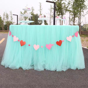 Jupe de table rectangulaire en mousseline de soie fournitures d'événement de fête de mariage réutilisables teintes unies avec jupe en tissu de mariage - Product Image 6