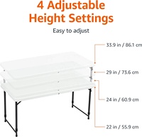 Table de salle à manger extérieure pliante moderne blanche réglable de 4 pieds avec cadre en métal Construction en plastique à hauteur réglable confortable