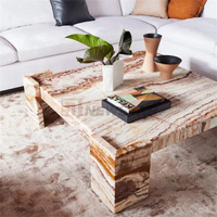 Newstar Ensemble de table basse carrée en onyx naturel Mobilier de salon moderne de luxe en pierre du centre Table basse en marbre onyx