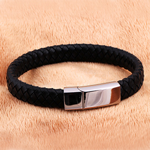<b>Leather</b> Woven <b>Bracelet</b> 12MM Black Stainless Steel Buckle Simple Fashion Gift Jewelry - Product Image 3