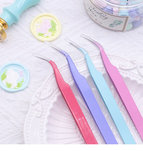 Mũi nhọn thép không gỉ màu thẳng + cong móng tay nghệ thuật Sticker thạch chọn công cụ lông mi trang điểm DIY Tweezer công cụ - Product Image 3