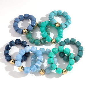 Hot Fashion New 45 Colors Handmade Beaded Bracelet Colorful Geometric Square <strong>Beads</strong> Gold Plated Round Acrylic Elastic Bracelet - Product Image 6