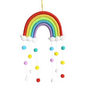 8 pièces de décoration murale bohème en coton arc-en-ciel avec pompons, décoration de chambre d'enfant - Product Image 5