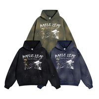 YOUMI ODM/OEM 450g Gilet à capuche en coton délavé style vintage imprimé hiver streetwear pour homme, style rétro urbain