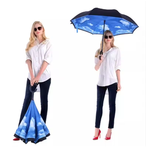Paraguas invertido con forma de C, resistente al viento, con protección solar, de doble capa, para coche, con diseño de flor de rosa. - Product Image 1