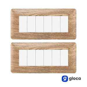 Plaque d'interrupteur mural Gloca 6 postes en plastique imitation bois, 2 pièces, installation facile - Product Image 2