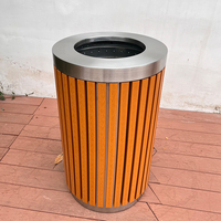 Poubelle extérieure antirouille WPC panneaux verticaux métal acier inoxydable jante bacs ronds poubelle publique sans couvercle conteneur à déchets