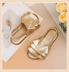 New Style Summer Lotus Leaf <b>Lace</b> Girl Sandals Gold <b>Elastic</b> Sandals Sweet Pleated <b>Lace</b> Sandals Size 27 to 36 - Product Image 2