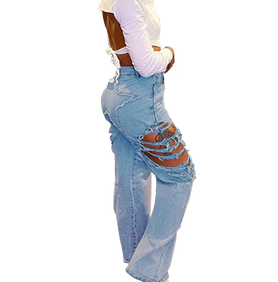 Hot Ladies Denim Jeans lässig schlicht gefärbt hohe Taille zerrissene Jeans kurze Jeans Hose für Frau