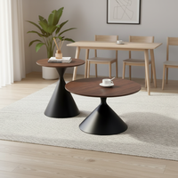 Tables basses style crème, métal, nordique, moderne, minimaliste, plateau rond en bois massif, table d'appoint pour salon, ensemble pour petit appartement