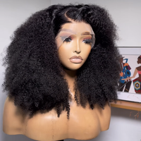 Perruque Frontale Bouclée Afro Kinky Duveteuse 13x4 en Dentelle HD Pré-Épilée, 100% Cheveux Humains pour Femmes Noires