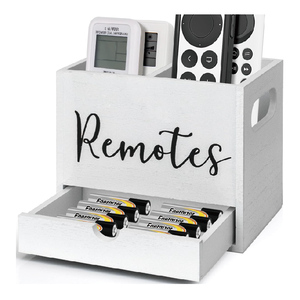 Support de télécommande TV en bois à 2 fentes Table de chevet rectangulaire et organisateur de bureau avec tiroirs Laque Technics pour le salon - Product Image 1