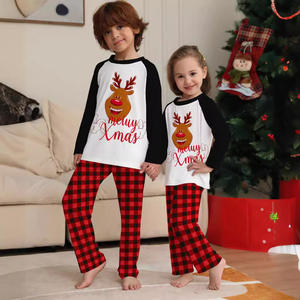 Pyjamas de Noël Xmax Marry Home Clothing en tricot à carreaux rouges à manches longues avec imprimé renne, ensembles parent-enfant - Product Image 2