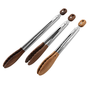 Multifunctionele Roestvrijstalen Keuken Saletang Handstijl Koken Bbq Serveertang Met Walnoot Houttang - Product Image 4