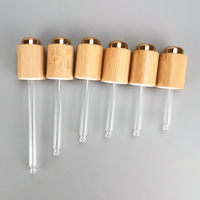 Pipette compte-gouttes sous pression 18 mm avec capuchon compte-gouttes en bambou et bouton poussoir doré, pipette en verre pour flacons d'huiles essentielles