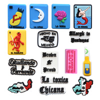 Breloques personnalisées pour chaussures pour femmes, style carte Lotería mexicaine, citation espagnole, subculture, épingles à chaussures en PVC, cadeaux fierté Latino Chicana