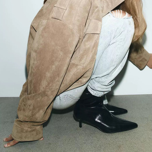 2025 autunno nuovi prodotti stivali di marca in vera pelle da donna con chiusura a cerniera laterale a punta tacco gatto occidentale estate inverno - Product Image 5