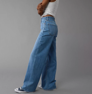 Pantalones vaqueros elásticos de cintura ultraalta de verano para mujer, Pantalones rectos de estilo Vintage de pierna ancha holgados y finos azules nuevos hechos de mezclilla - Product Image 2