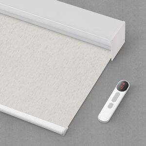 White Fabric Roller Blind Motorized <b>Window</b> <b>Shade</b> with Remote Control Day and Night Room Darkening Home Use - Product Image 1