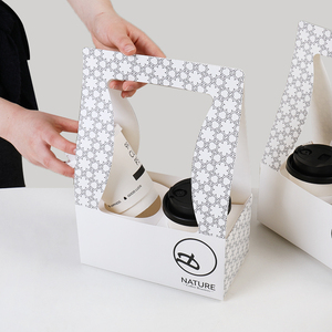 Porte-boissons écologique à double paroi jetable personnalisé 1/2/4 tasse en papier porte-gobelet à café et vin avec poignée prêt à l'emploi - Product Image 5