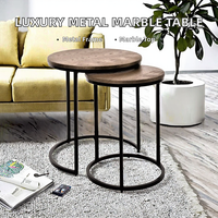 Table basse d'angle ronde non pliable en métal et marbre, style luxe léger, durable, pour salon moderne