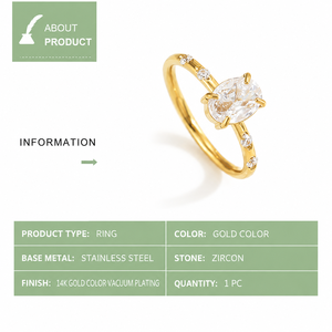 Bague solitaire en acier inoxydable avec zircon rond et accents pavés, disponible en or et en argent - Product Image 5
