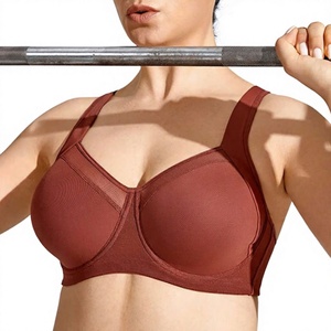Soutien-gorge de sport pour femme à maintien élevé, rouge, bretelles réglables, coussinets amovibles, maille respirante, logo frontal, pour yoga et entraînement - Product Image 1