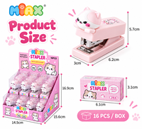 Mini Agrafeuse Tête de Chat Mignonne MIAX, Boîte de Présentation de 16 Pièces, Papeterie Kawaii pour l'École, le Bureau et les Cadeaux