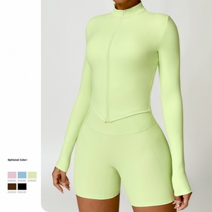 Maglia da <span class=keywords><strong>Allenamento</strong></span> Slim Fit per Palestra, Giacca Sportiva da Donna con Zip, Top a Maniche Lunghe per Yoga e Sport - Product Image 1