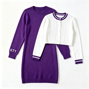 Abito in <span class=keywords><strong>Maglia</strong></span> Casual da Donna Taglie Forti, <span class=keywords><strong>Vestito</strong></span> Midi in <span class=keywords><strong>Maglia</strong></span> per Donne Curvy, Completo Due Pezzi con Ricami - Product Image 2