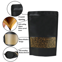 Pochette autoportante en papier kraft noir imprimée sur mesure avec fenêtre à fermeture éclair pour café, thé, collations et aliments secs