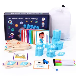 Educational Spelling Learning Toy Wooden CVC Word Spelling Games Sight Words Flash Cards Reading Letters for Toddlers