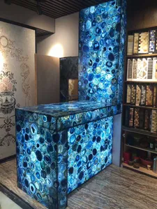 Stone Luxury Natural Stone Blue Agate Semiprecious Gemstone Slabs Backlit Stone Table Tops And Wall Panels