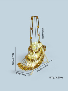 กระเป๋าถือทรงพัดประดับลูกปัด Citrine Gold Hollow Niche สำหรับผู้หญิง กระเป๋าคริสตัลสีเหลืองใหม่ งานแฮนด์เมดประดับอัญมณีแบบโปร่ง สำหรับงานปาร์ตี้ - Product Image 6